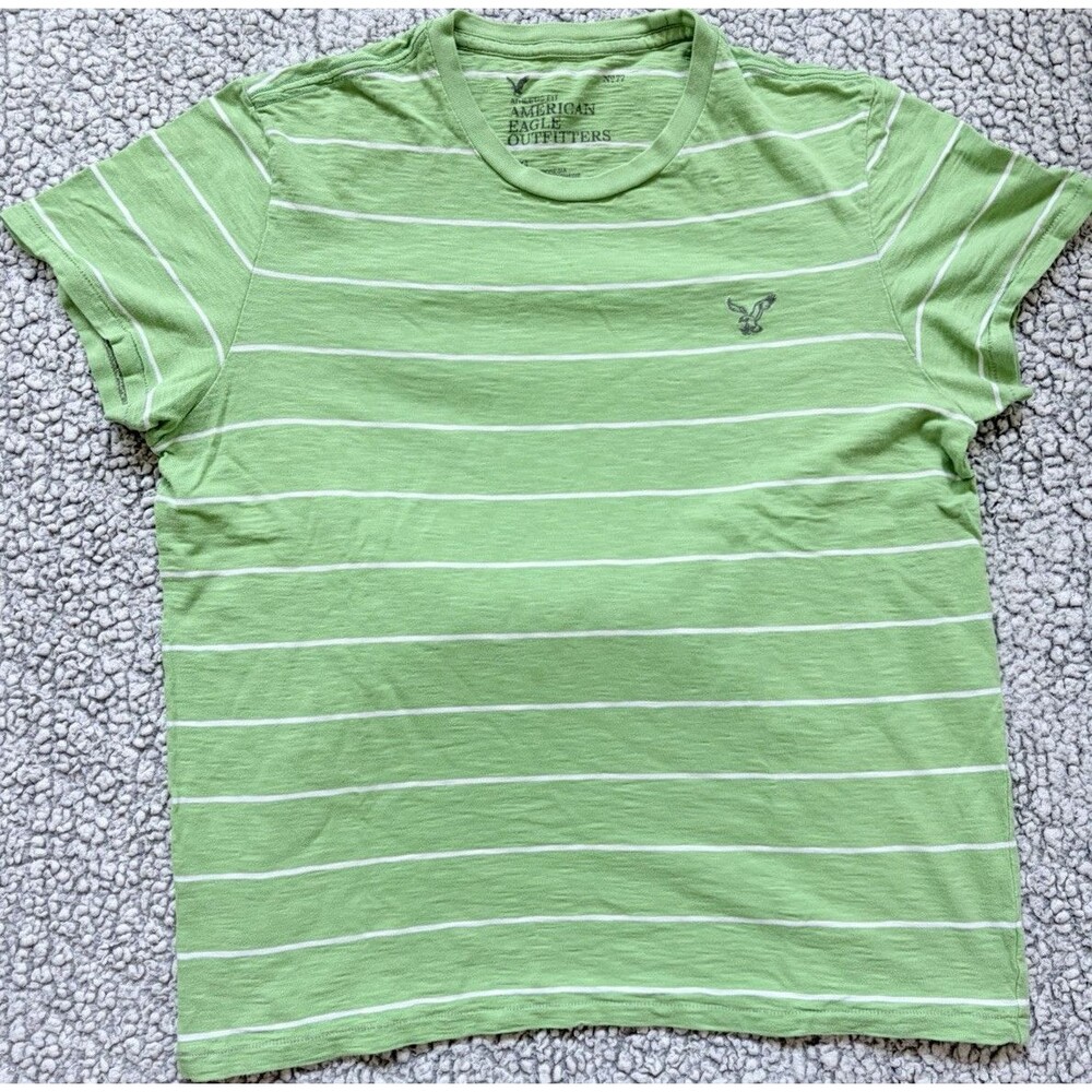 American Eagle Outfitters Athletic Fit Striped Crew Tee Cotton  L Logo Easy Care